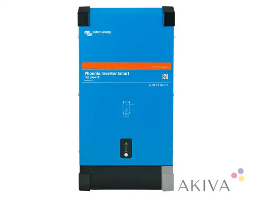 Blue rectangular phoenix inverter 12/3000 230v smart with black corners and central control panel for off-grid power solutions