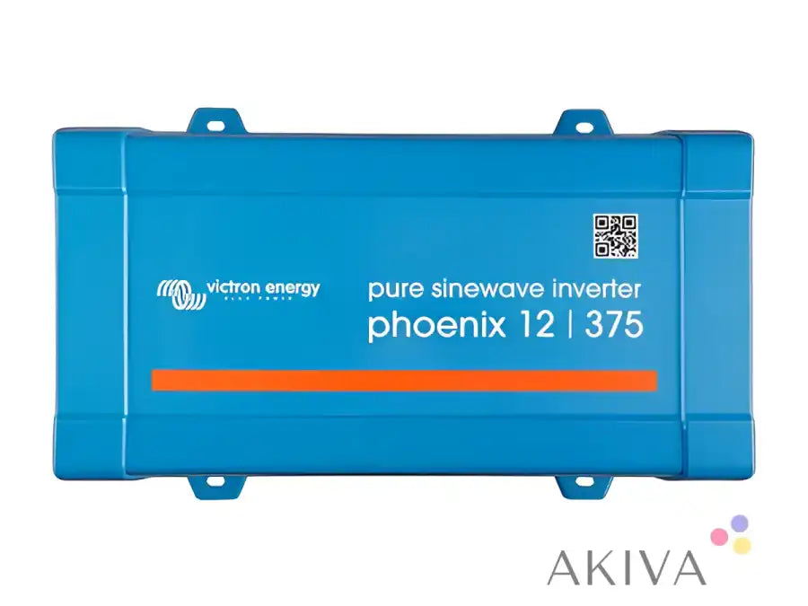 Blue rectangular victron energy phoenix inverter 12|375 pure sinewave with orange stripe for off-grid power solutions direct iec