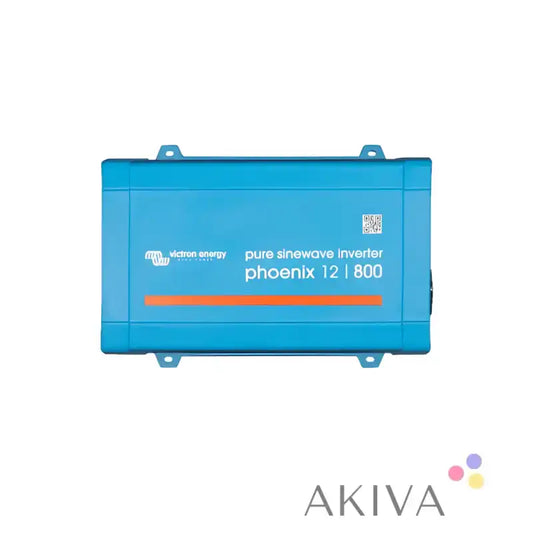 Blue rectangular Victron Energy phoenix inverter 12/800 with orange accent and direct IEC for off-grid power solutions
