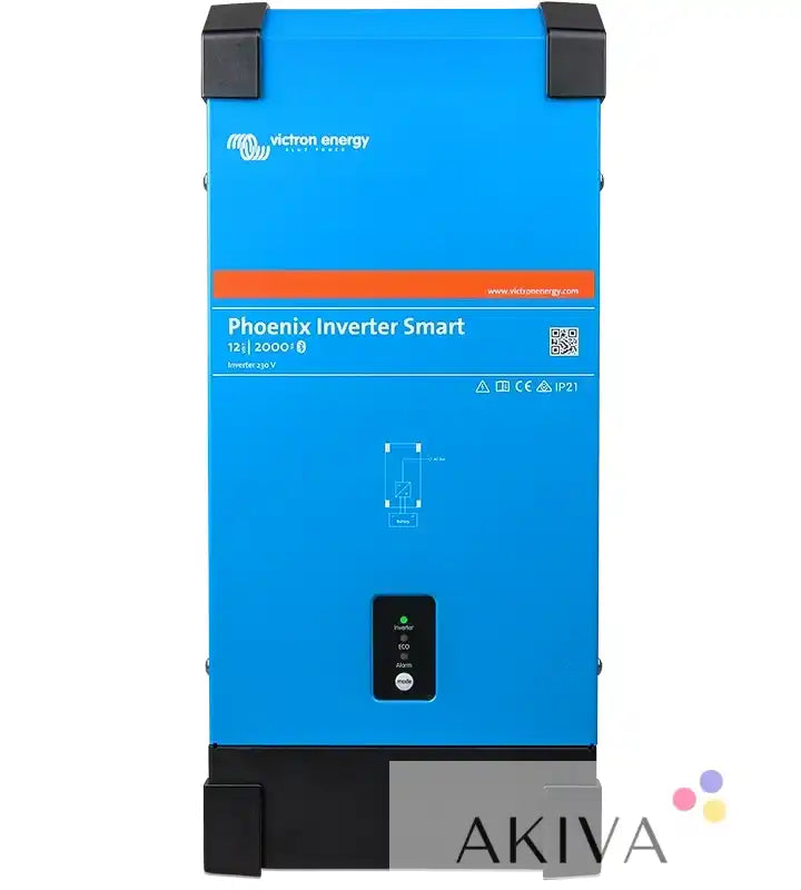 Blue Victron Energy Phoenix inverter 24/2000 smart with black corners and central control panel for off-grid power solutions