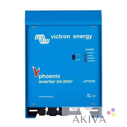 Blue Victron Phoenix Inverter 24/3000 with red logo and lights