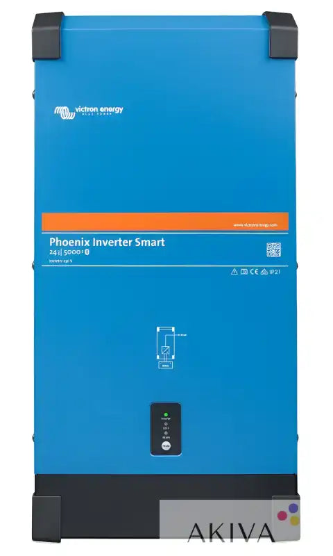 Blue rectangular phoenix inverter 24/5000 230v smart with black corners and central control panel for off-grid power solutions