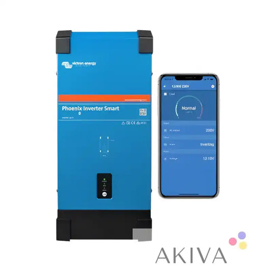 Blue phoenix inverter 48/3000 230v smart with black corners and digital display for off-grid power solutions