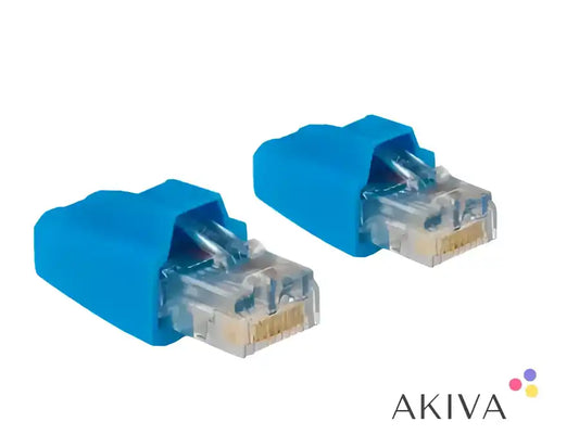 Two blue RJ45 connectors for RS232 to USB converter, essential for off-grid power solutions