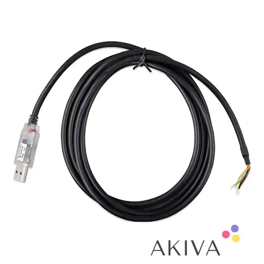 Black USB to bare wire cable for RS485 USB interface, ideal for off-grid power solutions