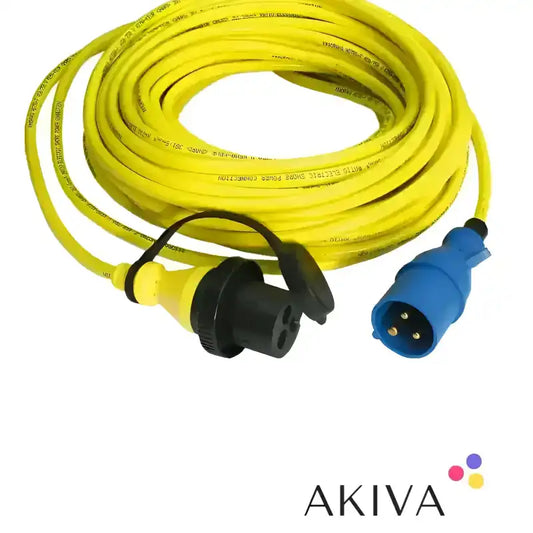 Yellow shore power cord 15m 16A with blue and yellow plugs, rated 250Vac
