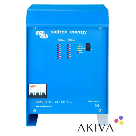 Blue battery charger with indicator lights for Skylla-TG 24/50 3-phase 400V off-grid power solutions