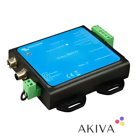 Blue and black VE.Bus BMS V2 interface module for off-grid power solutions