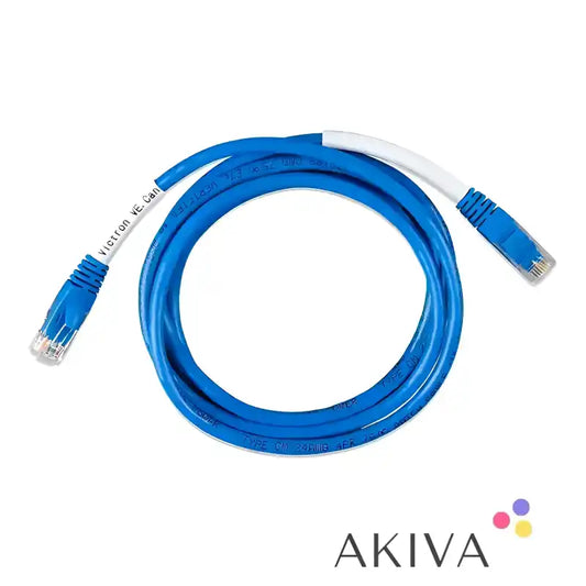 Blue Ethernet cable with white labels for VE.Can to CAN-bus BMS type B cable 5 m