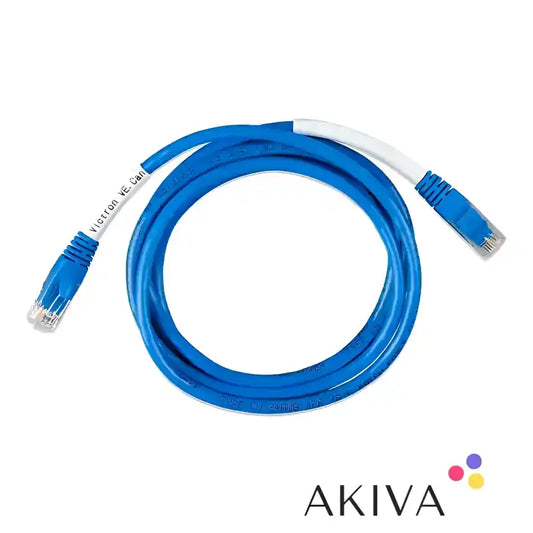 Blue Ethernet cable with white labels for VE.Can to CAN-bus BMS type A Cable 5 m
