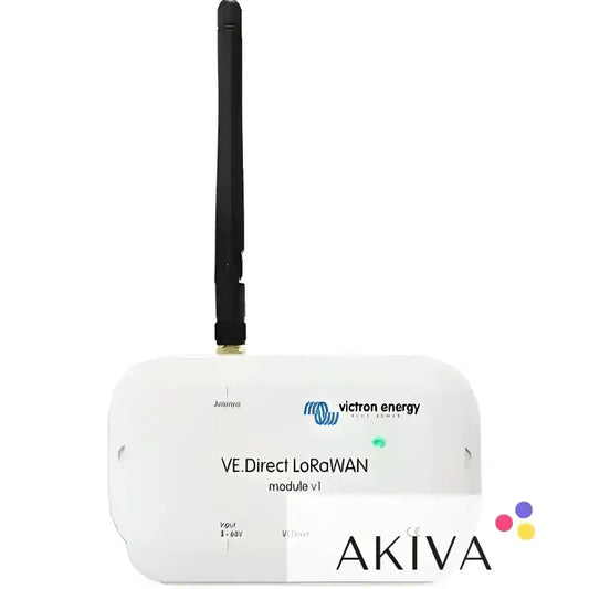 White LoRaWAN module with antenna, featuring VE.Direct LoRaWAN AU915-928 functionality