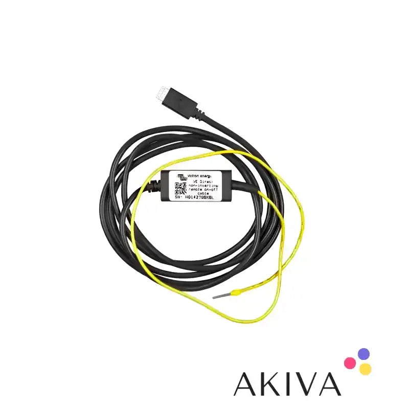 Black cable with USB connector and yellow wire for VE.Direct non-inverting remote on-off