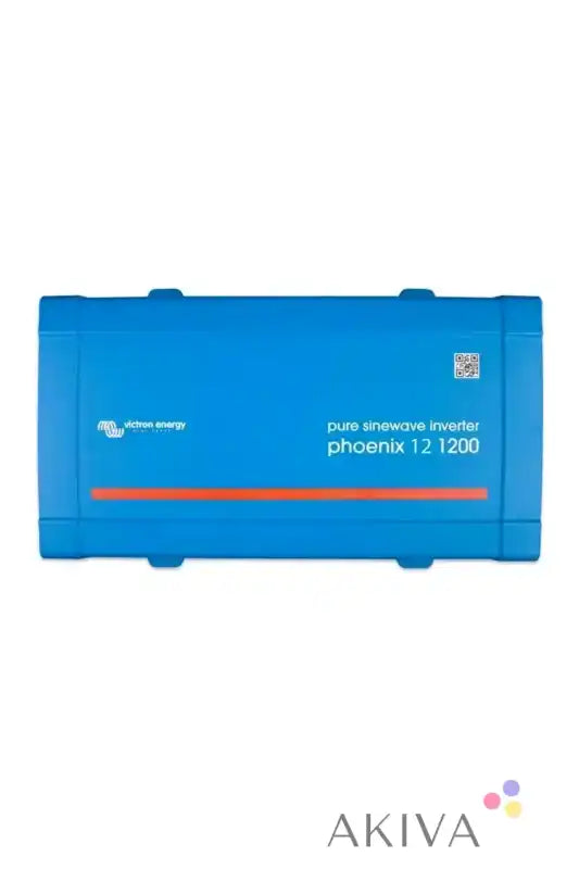 Bright blue phoenix inverter 12/1200 with orange stripe for off-grid power solutions featuring direct schuko outlet