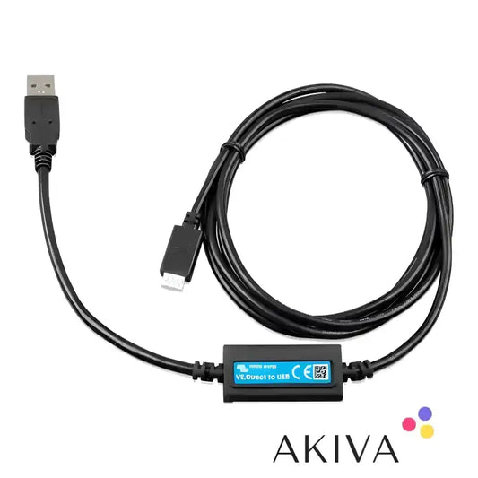 Black USB to micro-USB cable with converter for VE.Direct to USB-C interface solutions